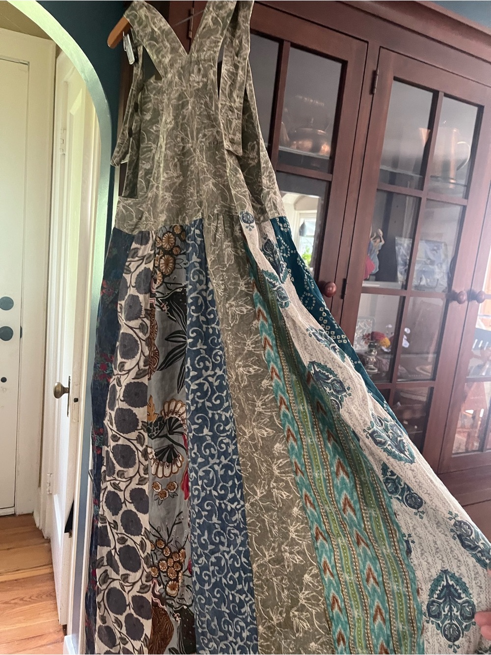 100% Cotton Blue Sky Artistic Maxi Dress with Earthy Tones - Boutique Piece - Picture 13 of 14